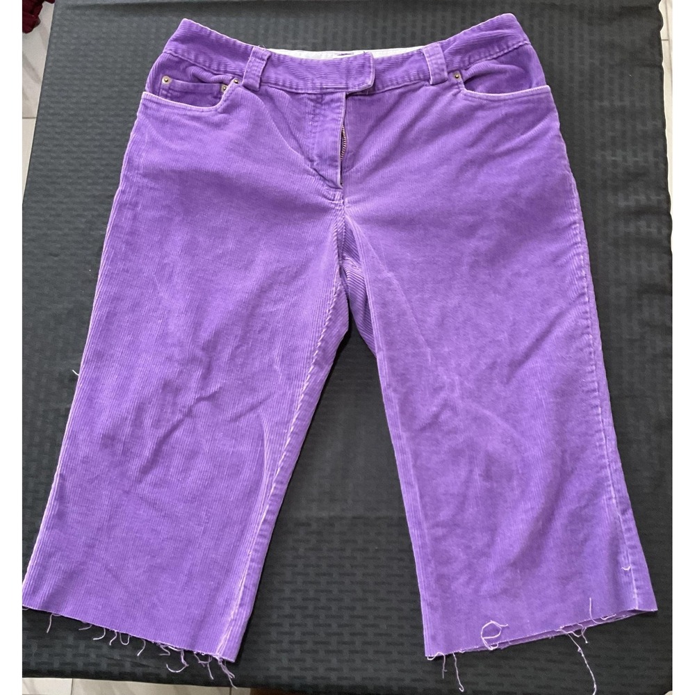 Metrostyle Pants Womens 12 Purple Corduroy Cropped Capri Stretch Raw Hem Casual
